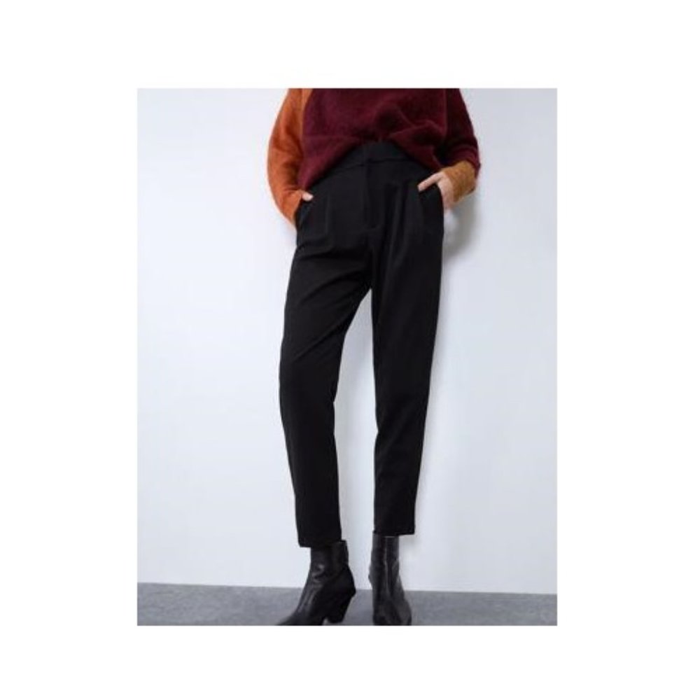 ZARA Women's Size Small Black High-Waisted Ponte Knit Tapered Leg Trousers Pants